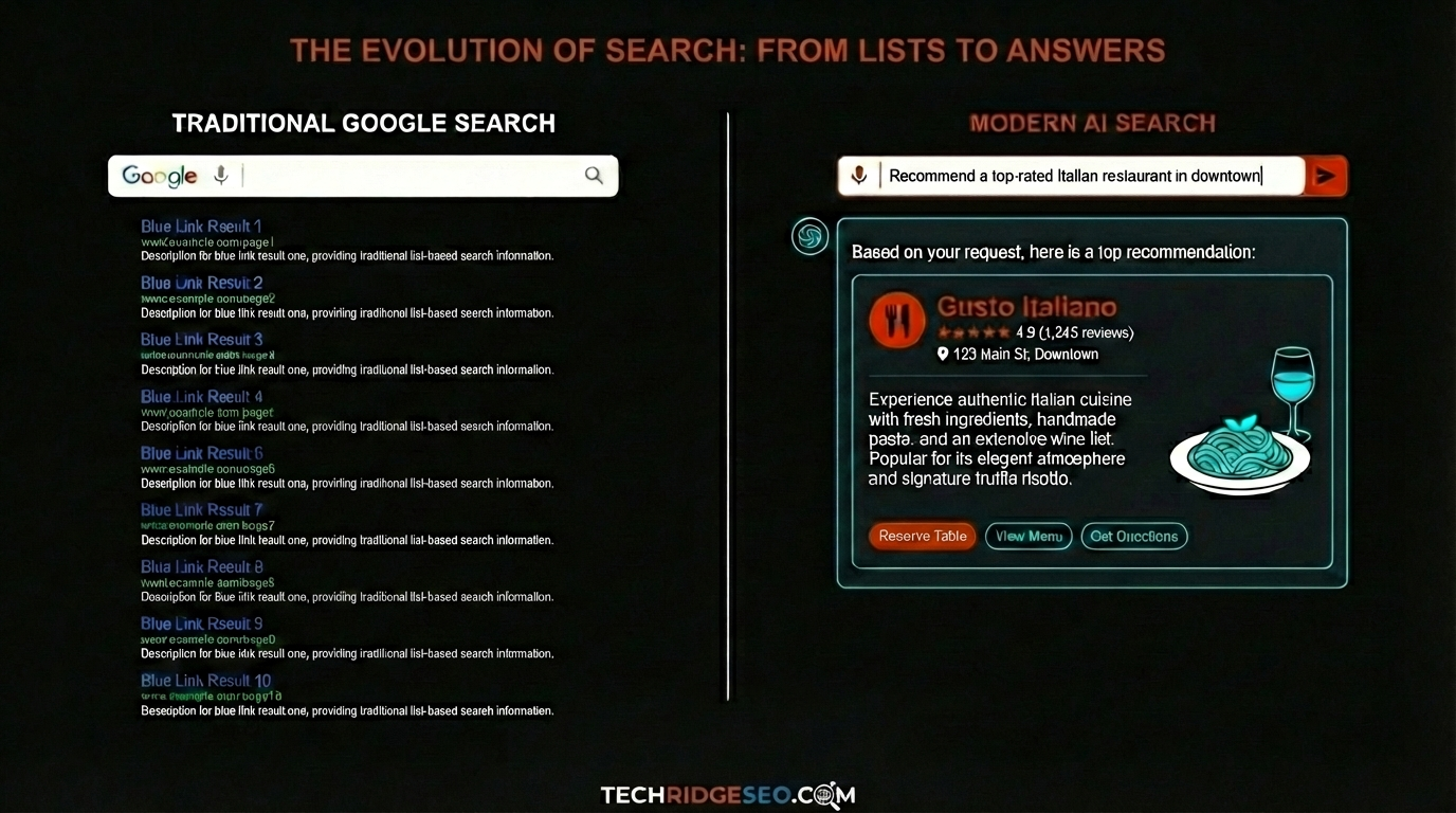 Traditional search vs AI search comparison diagram
