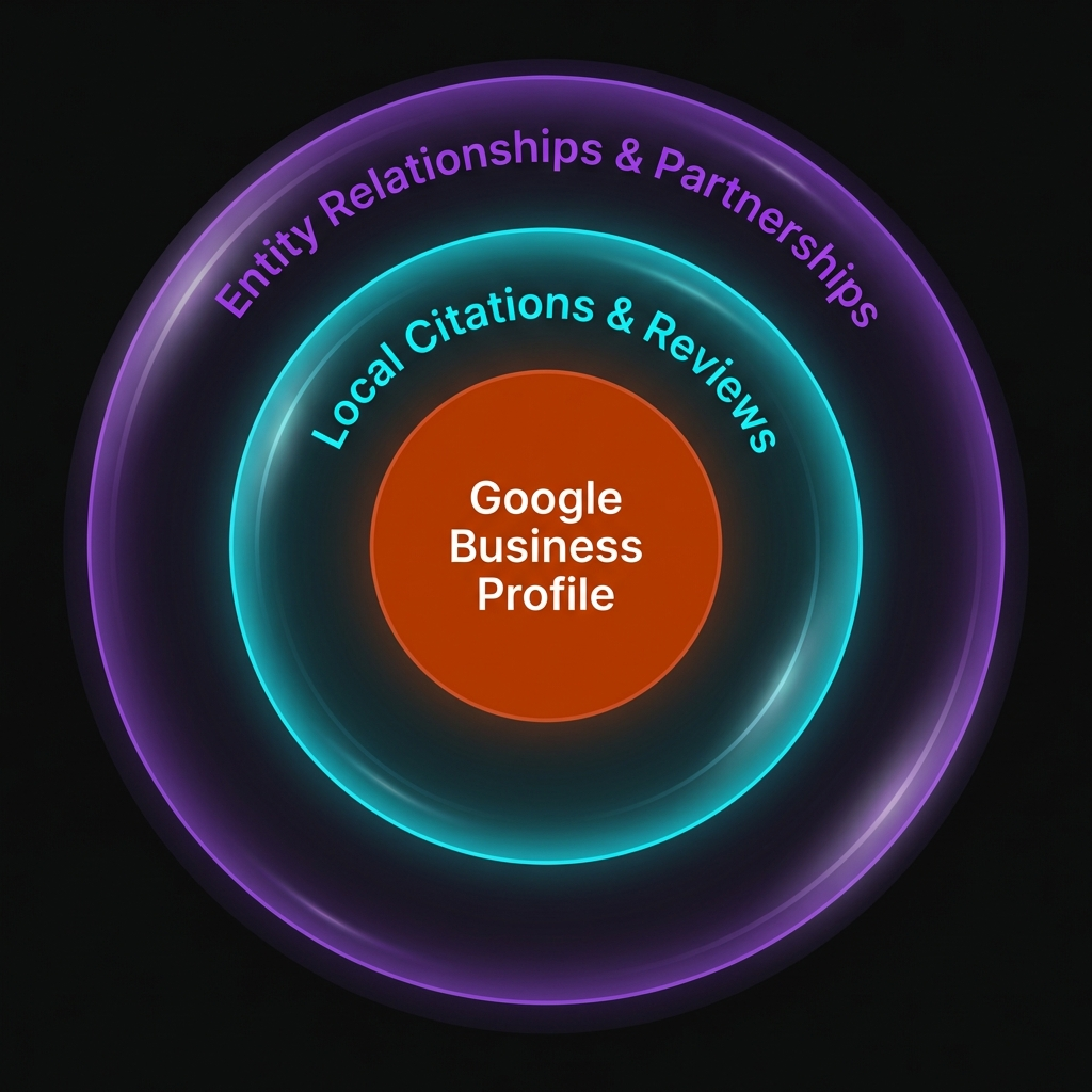 Concentric circles showing layers of local business authority signals
